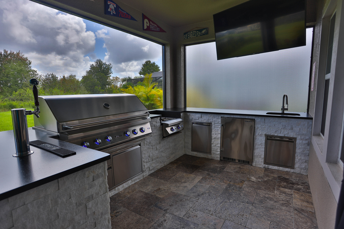 kegerator in custom outdoor kitchen